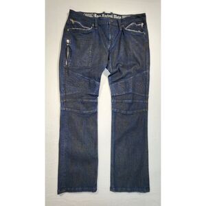 Rock Revival Taniel Moto Jeans Mens 38/31 Indigo Dark Wash Biker Slim Straight